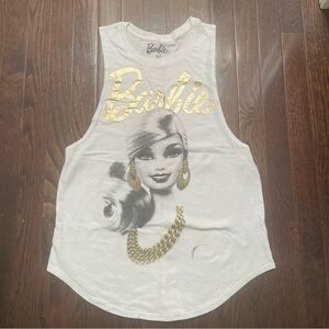 Barbie White Muscle Tee with Gold Graphic